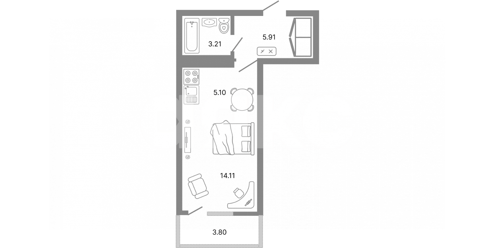 Фото №1: Студия 29 м² - Мариуполь, р. Жовтневый, ул. Административная площадь
